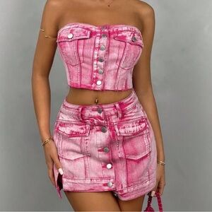 SHEIN Pink Denim Skirt Set